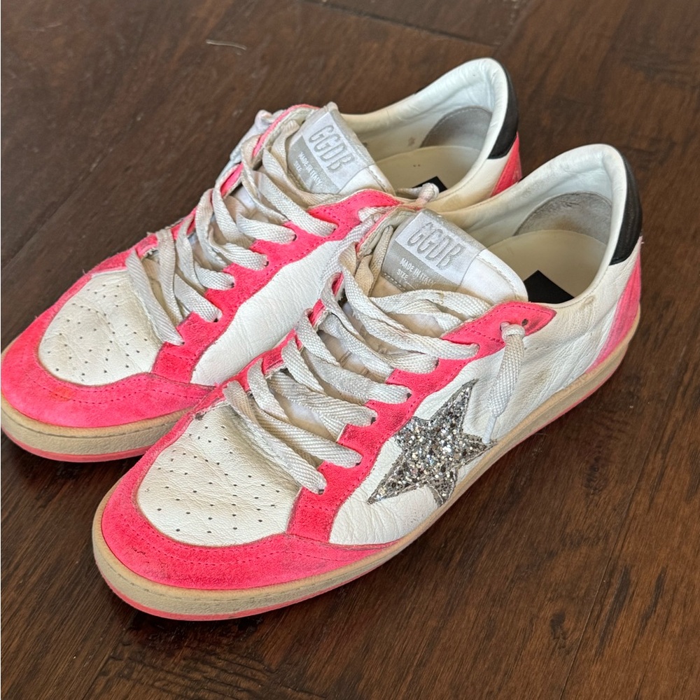 Golden Goose Pink and White Sneakers with Silver Star